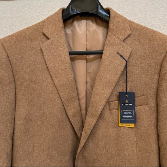 New with Tag Stafford 100% Camel Hair 2 button 2 vents Sport Coat Jacket 48 L - Picture 1 of 14